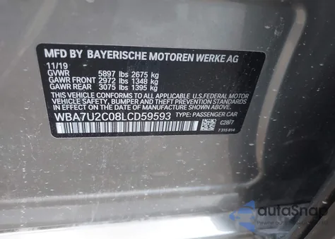 2020 BMW 750I xDrive from USA, damaged, VIN WBA7U2C08LCD59593